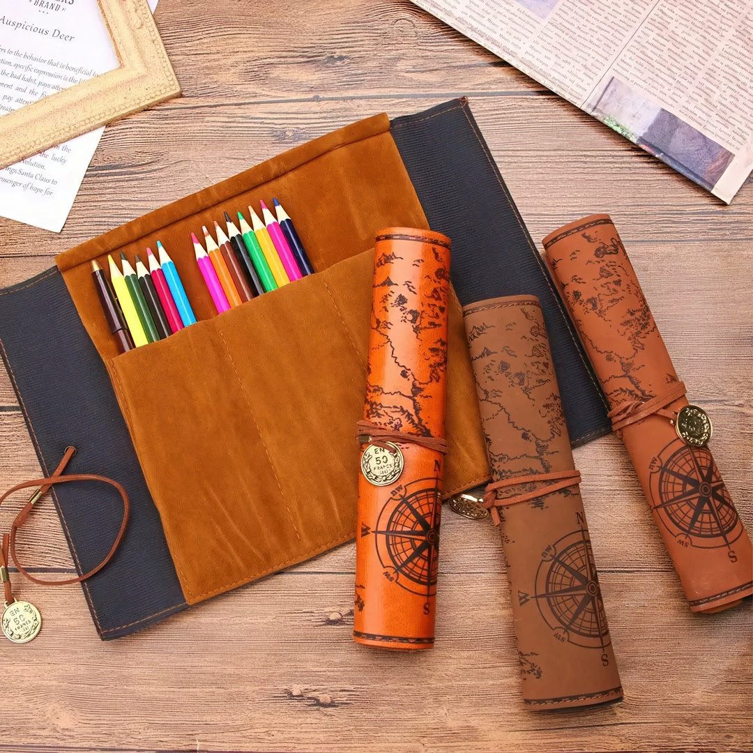 Vintage Treasure Map Roll Up Pencil Case