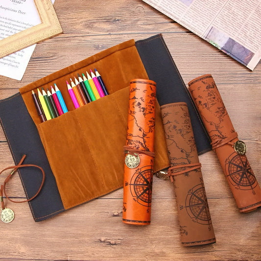 Vintage Treasure Map Roll Up Pencil Case