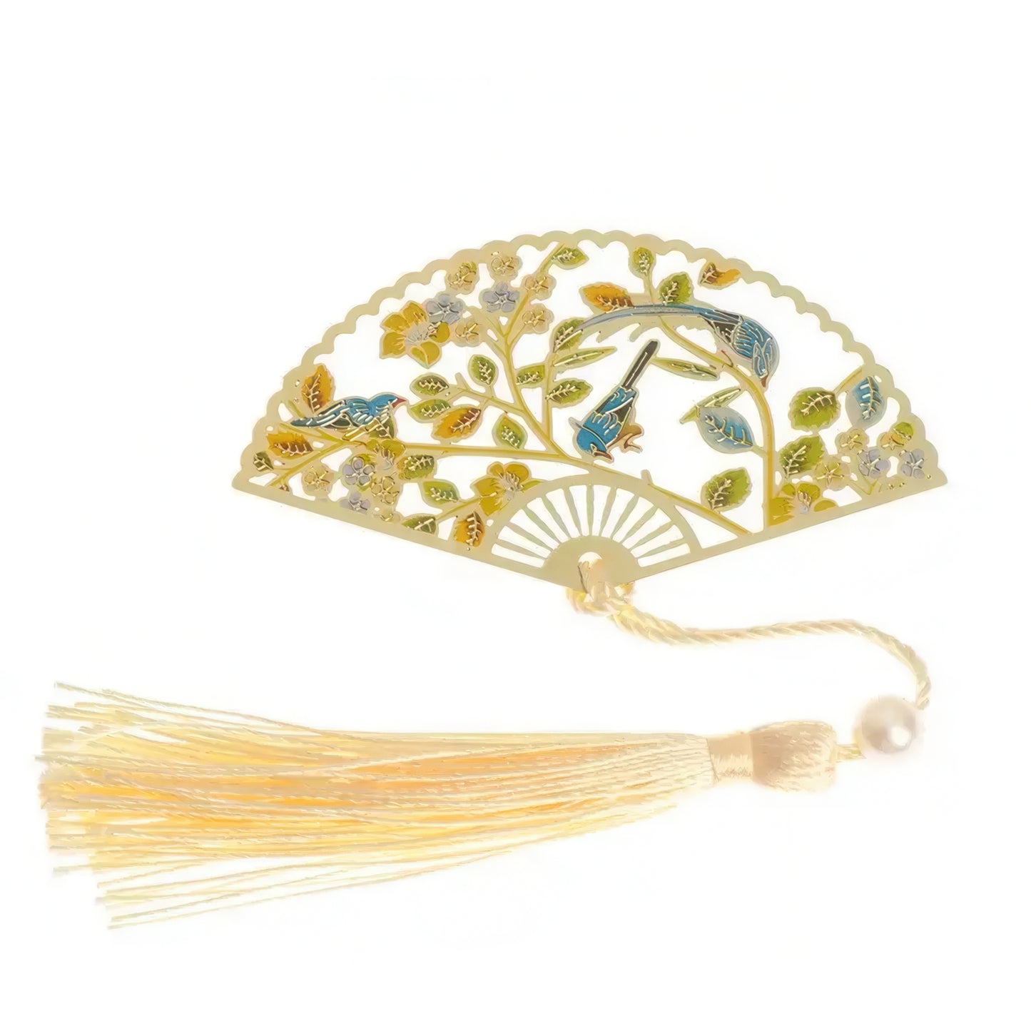 Chinese Folding Fan Shape Metal Bookmark