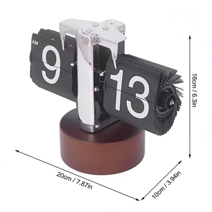 Retro Mechanical Flip Clock with Wooden Base