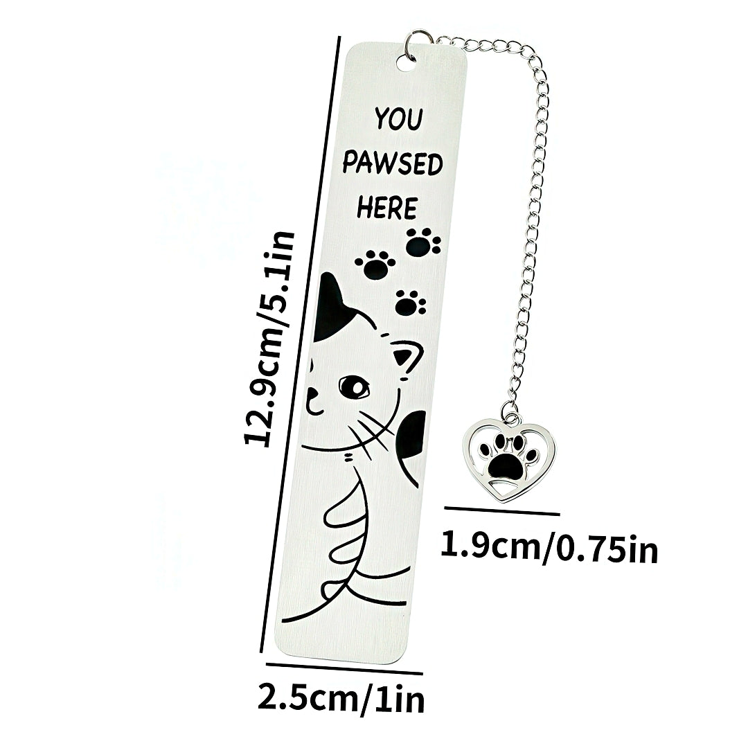 Cat Themed Stainless Steel Bookmark