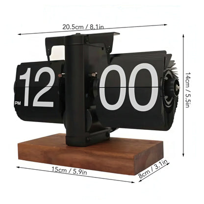 Retro Mechanical Flip Clock with Wooden Base
