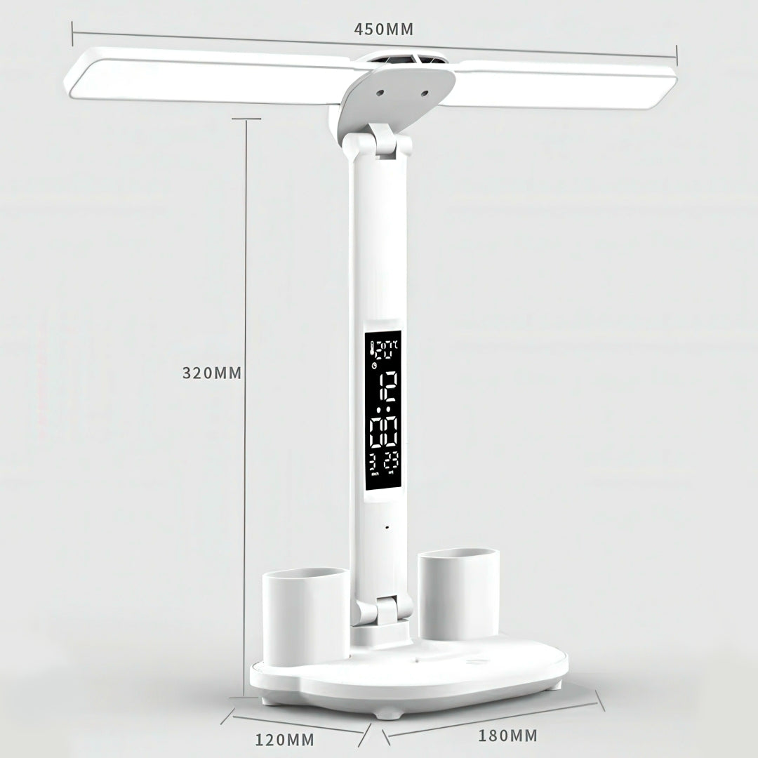 Double Head Desk Lamp with Digital Clock & Pen Holders