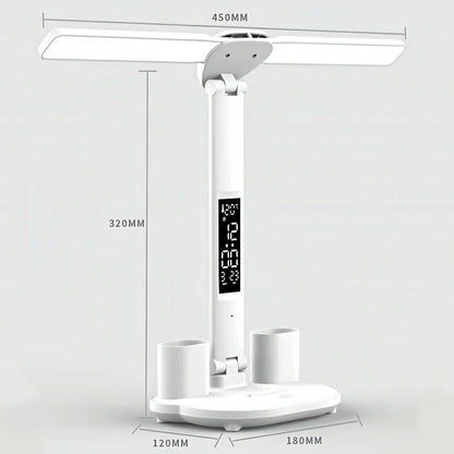 Double Head Desk Lamp with Digital Clock & Pen Holders