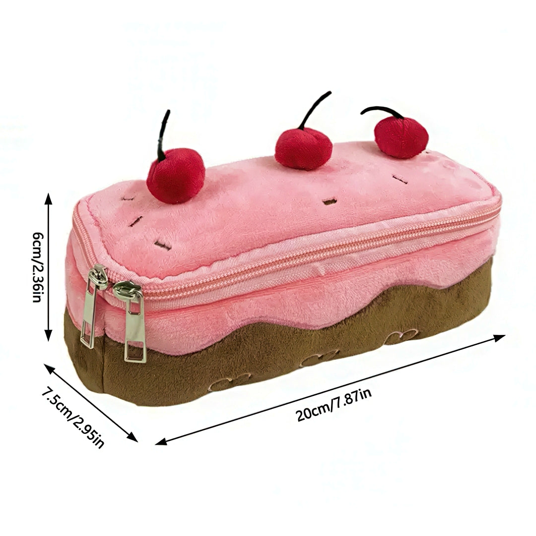 Large Capacity Cherry Cake Plush Pencil Case