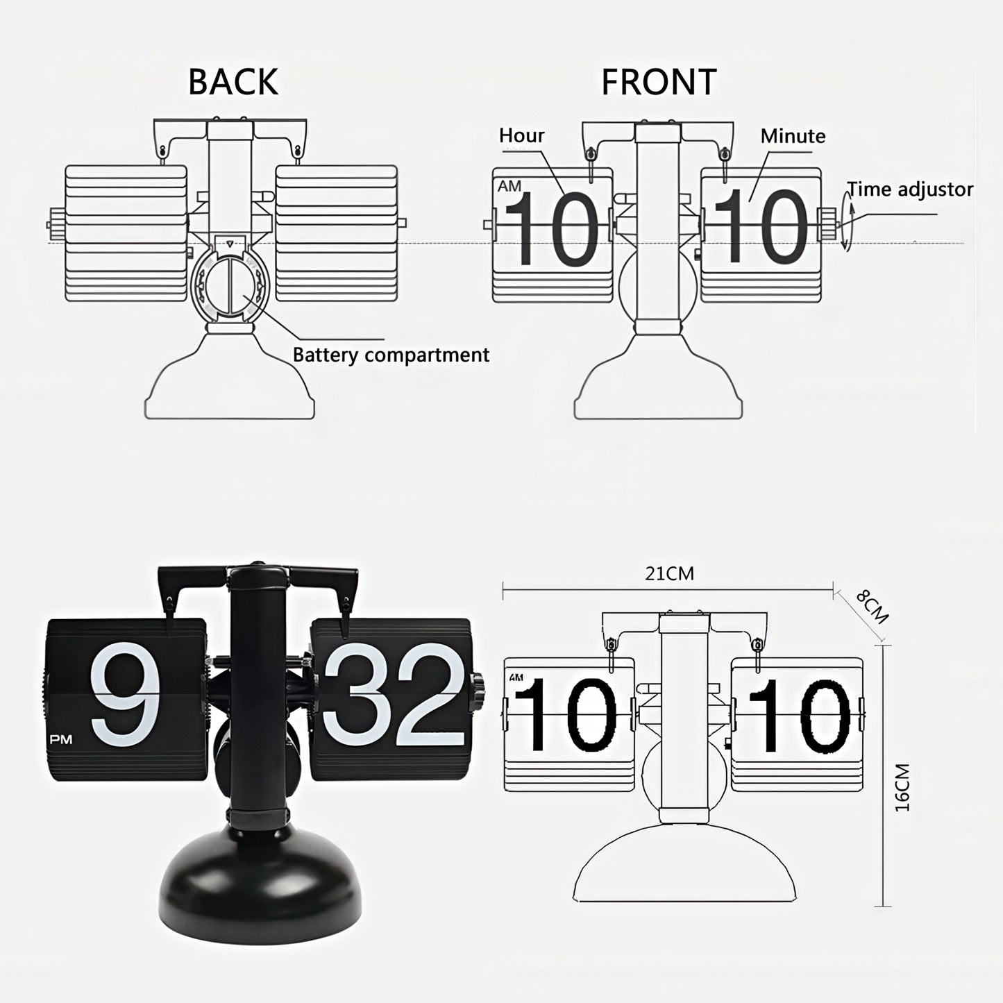 Retro Mechanical Flip Clock with Metal Base