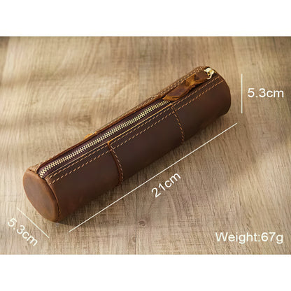 Dyed Cowhide Leather Zippered Pencil Case