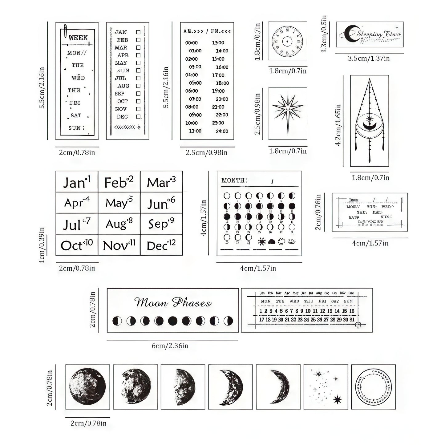 Moon Phase Calendar Wooden Stamp Set