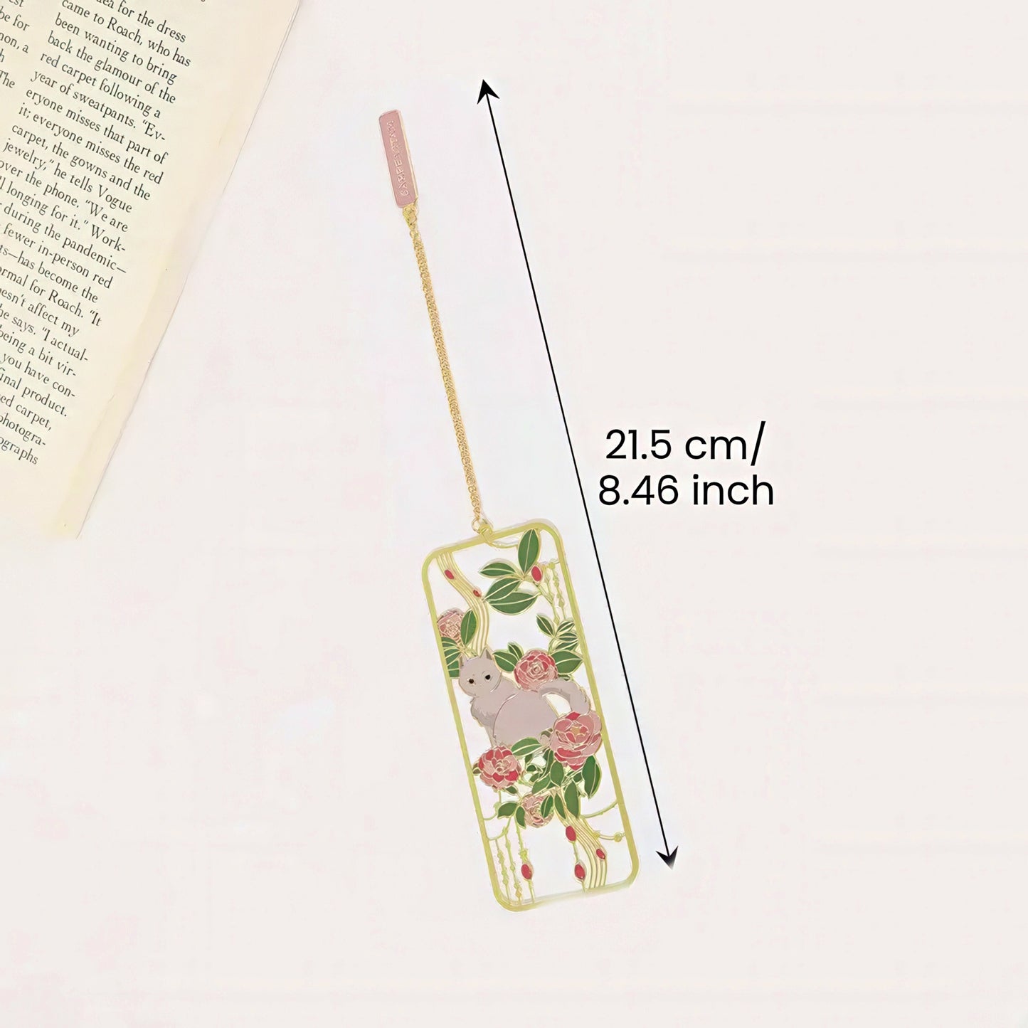 Cat and Flowers Themed Metal Bookmark
