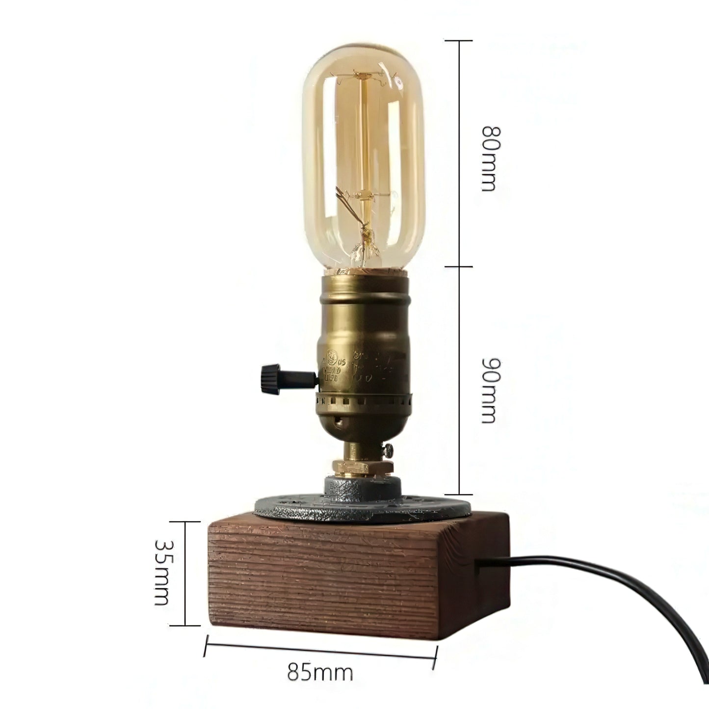 Retro Edison Bulb Table Lamp with Wooden Base