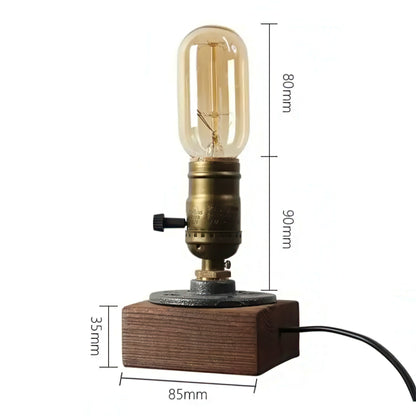 Retro Edison Bulb Table Lamp with Wooden Base