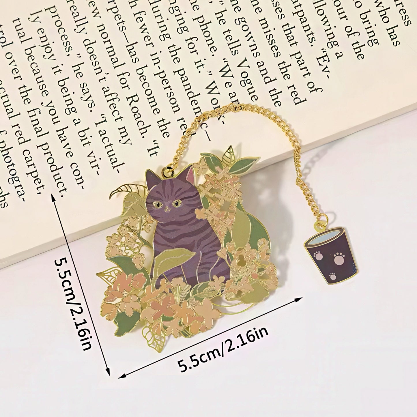 Cat with Flowers Metal Bookmark