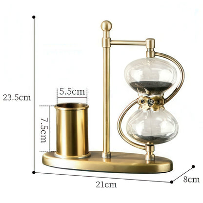 Retro Brass Hourglass with Pen Holder