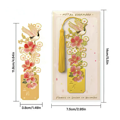 Birds and Flowers Themed Metal Bookmark