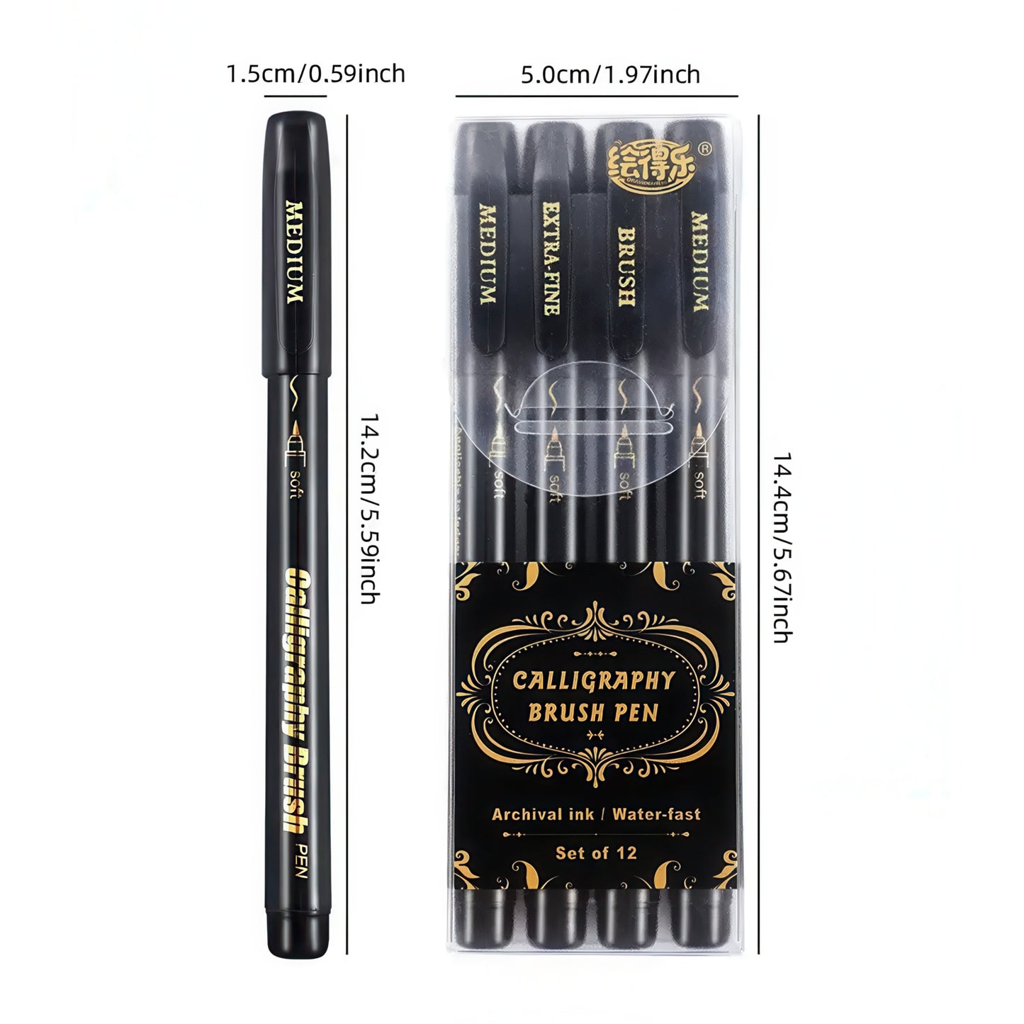 Black Ink Calligraphy Brush Pen Set