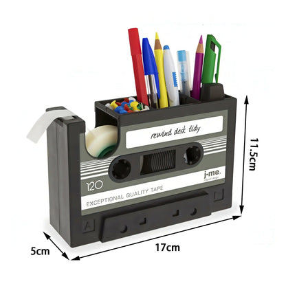 Retro Cassette Shaped Pen Holder with Tape Dispenser