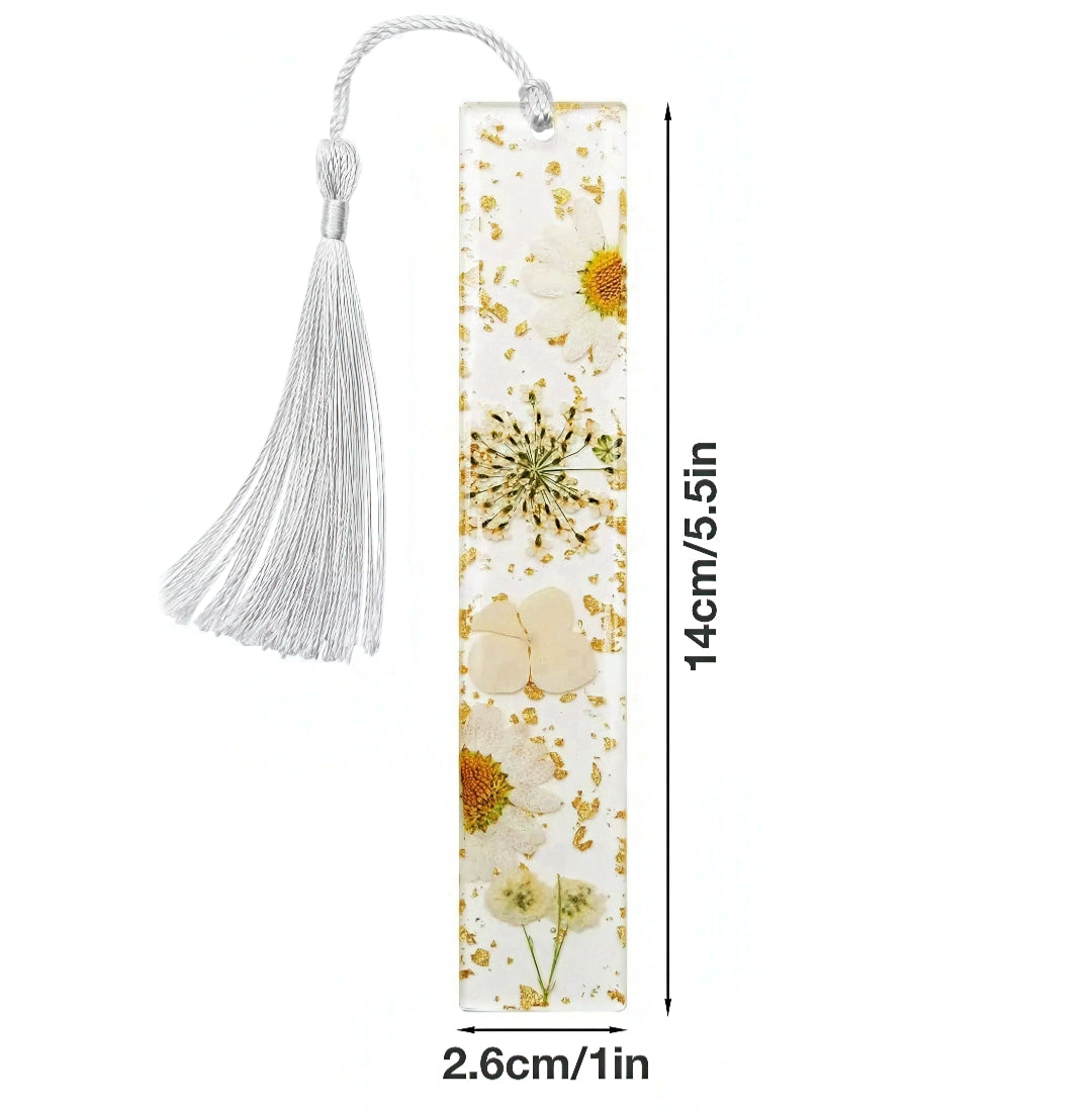 Transparent Acrylic Bookmark with Dried Flowers and Gold Flakes