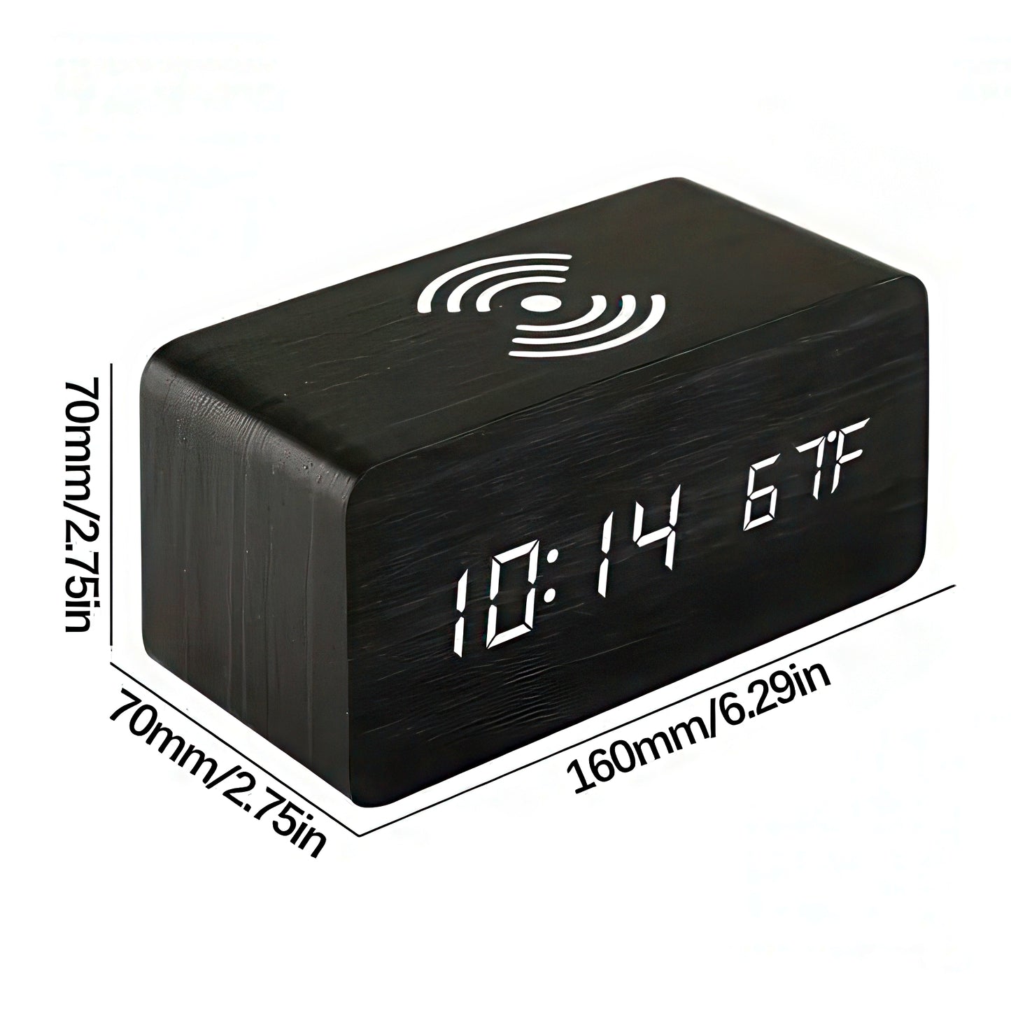 Wooden Alarm Clock with Wireless Charging