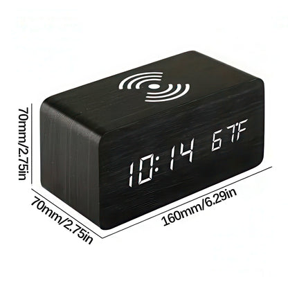 Wooden Alarm Clock with Wireless Charging