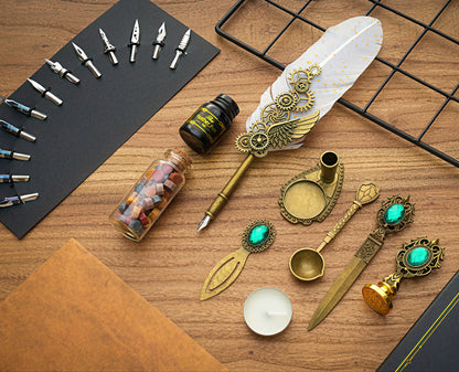 Vintage Style Quill Pen and Sealing Wax Set
