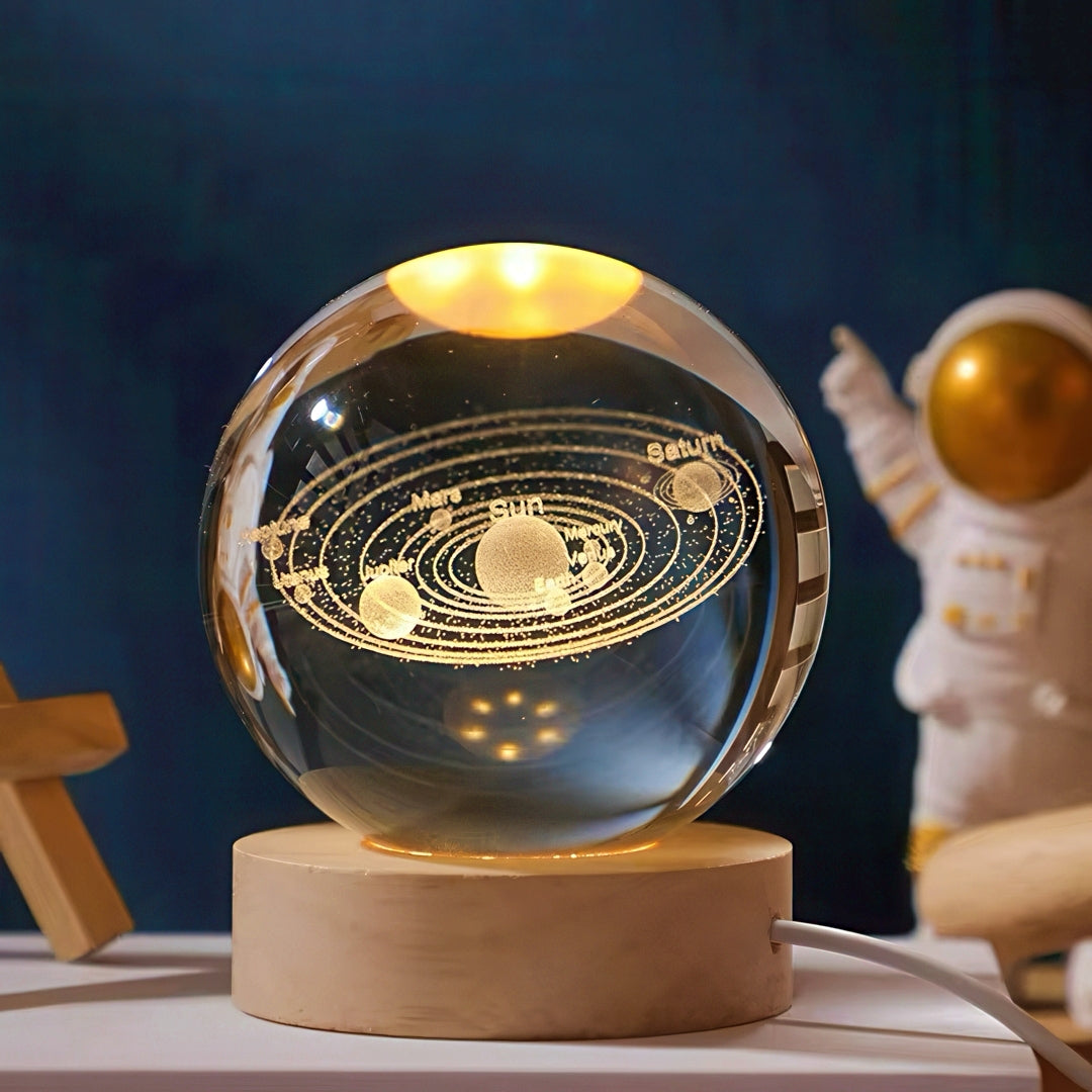 3D Crystal Ball Night Light with Wooden LED Base