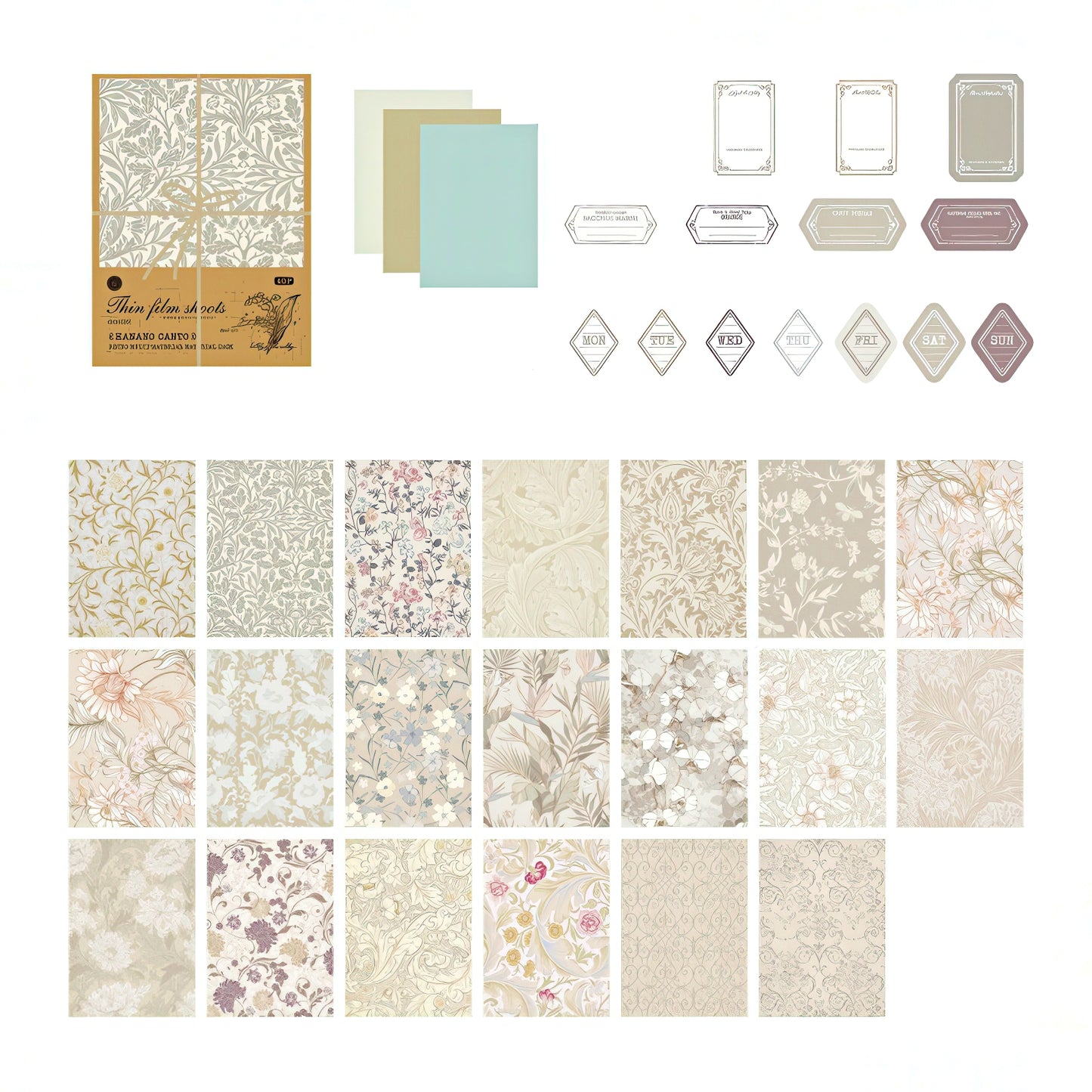 Vintage Floral Themed Scrapbook Paper Set