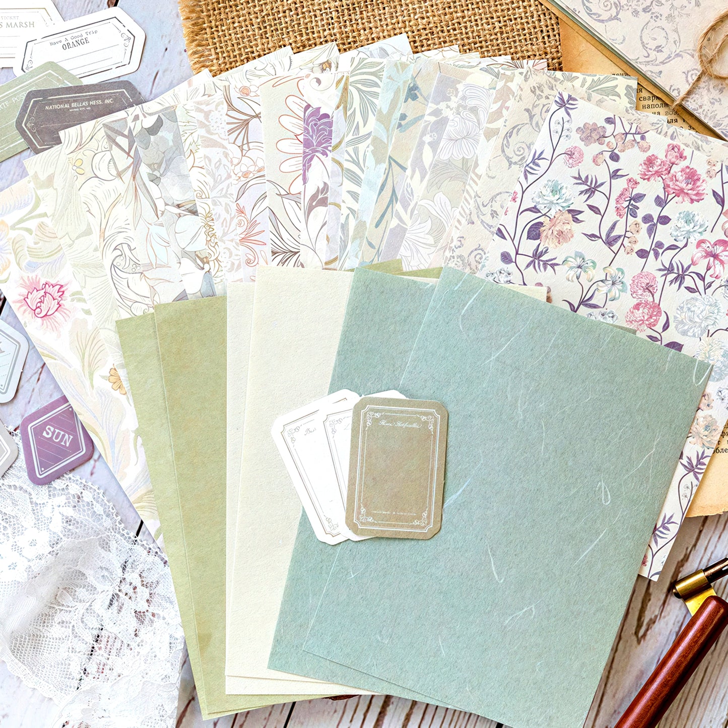 Vintage Floral Themed Scrapbook Paper Set