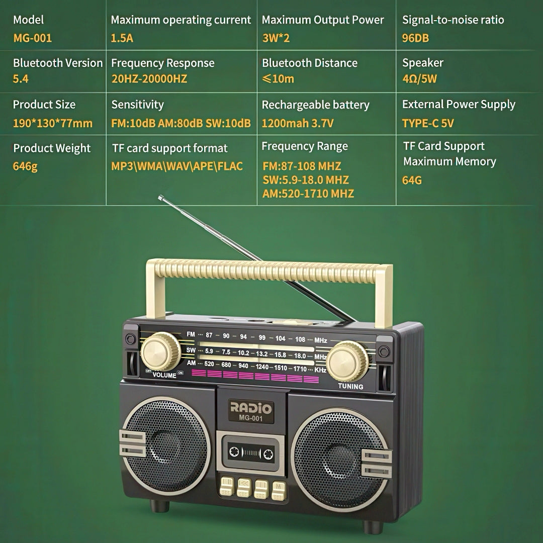 Portable Bluetooth Radio with Cassette Player Design