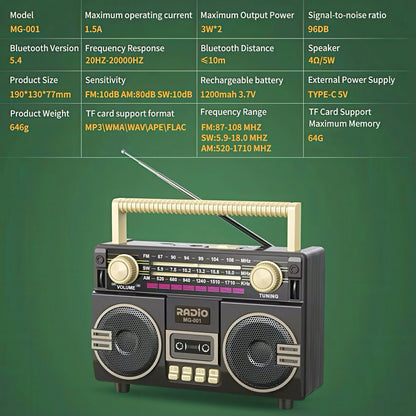 Portable Bluetooth Radio with Cassette Player Design