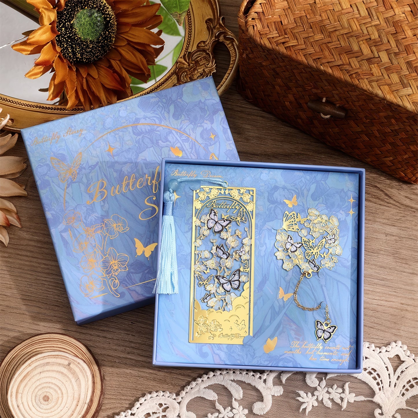 Dreamy Butterflies with Flowers Metal Bookmark