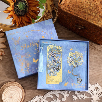 Dreamy Butterflies with Flowers Metal Bookmark