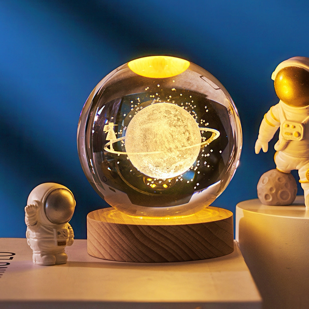 3D Crystal Ball Night Light with Wooden LED Base