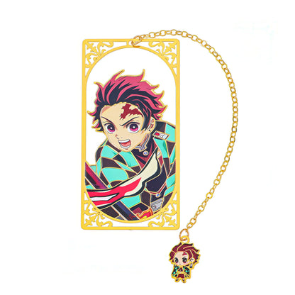 Demon slayer manga themed metal bookmark on a white background