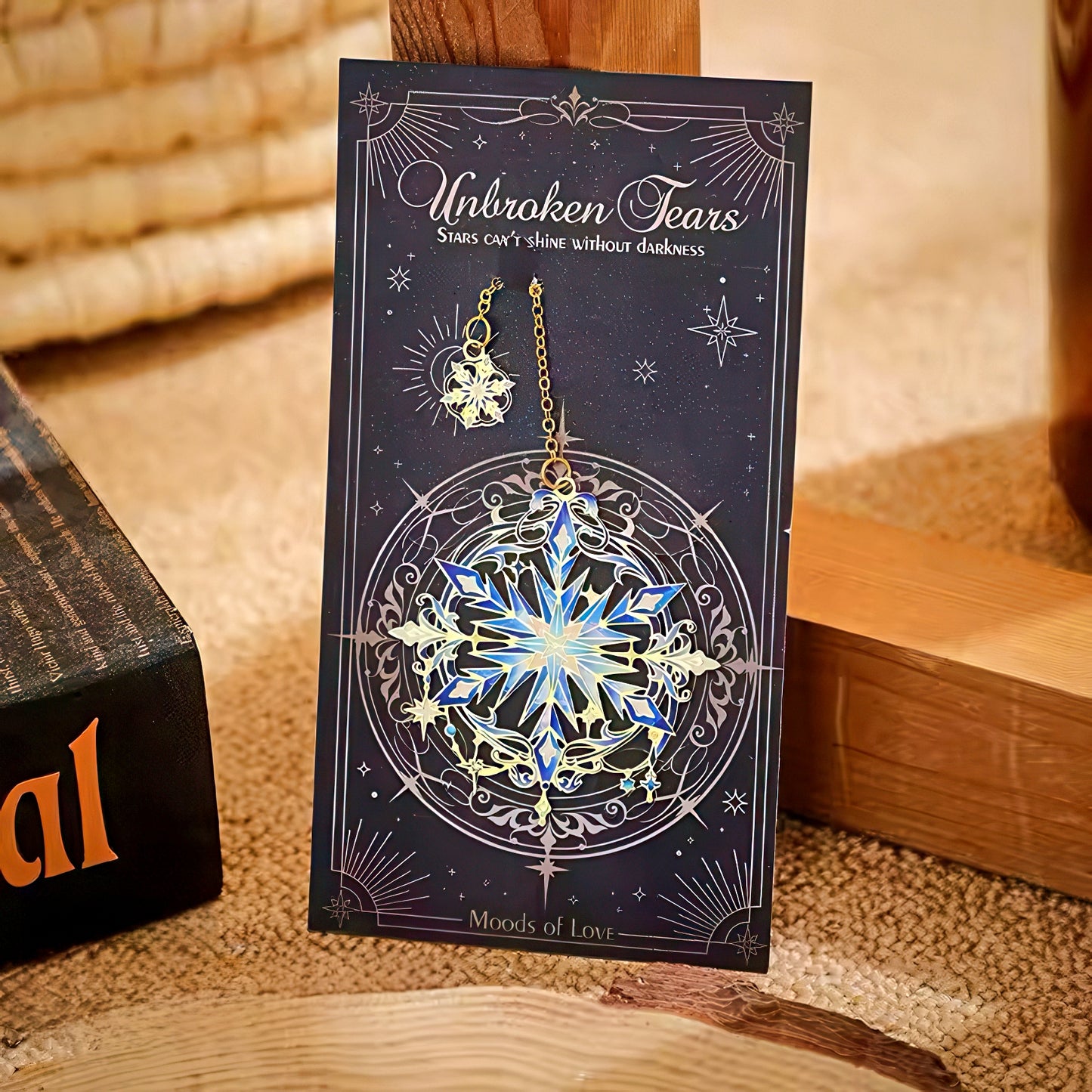 Intricate Floral and Stars Themed Metal Bookmark