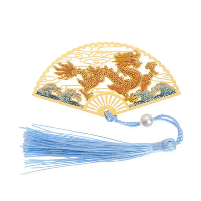 Chinese Folding Fan Shape Metal Bookmark