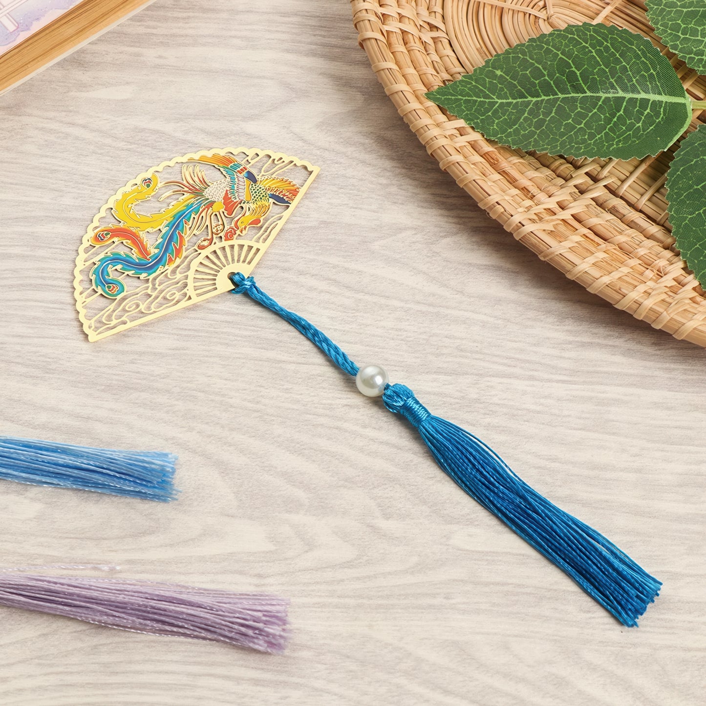 Chinese Folding Fan Shape Metal Bookmark