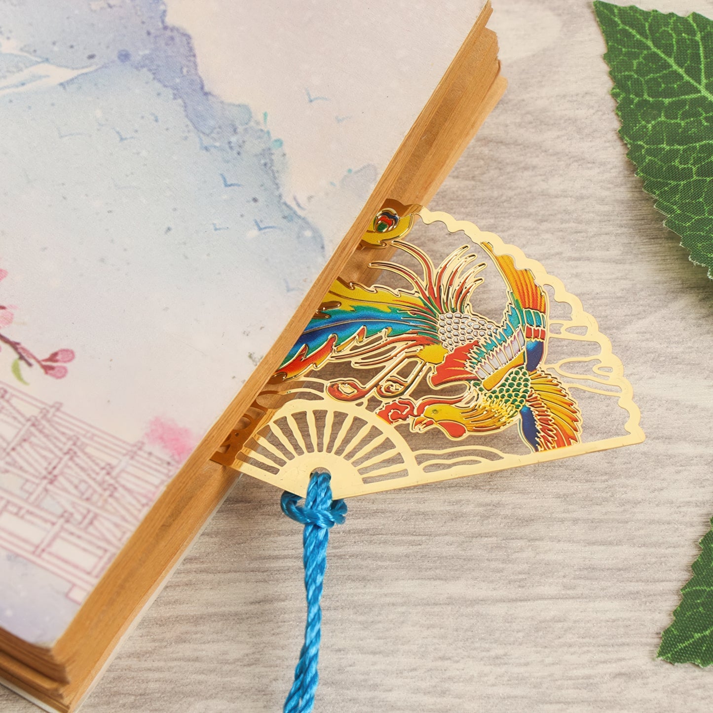 Chinese Folding Fan Shape Metal Bookmark