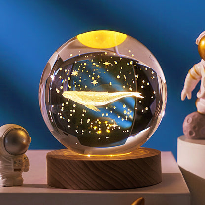 3D Crystal Ball Night Light with Wooden LED Base