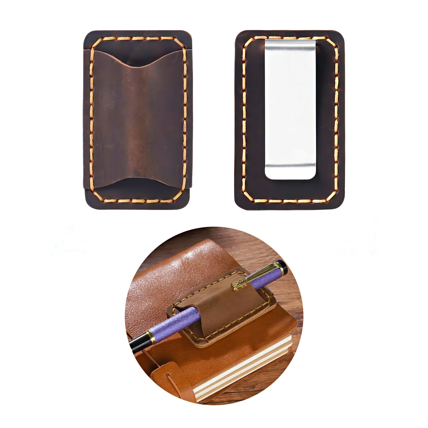 Dyed Cowhide Pen Holder with Metal Clip