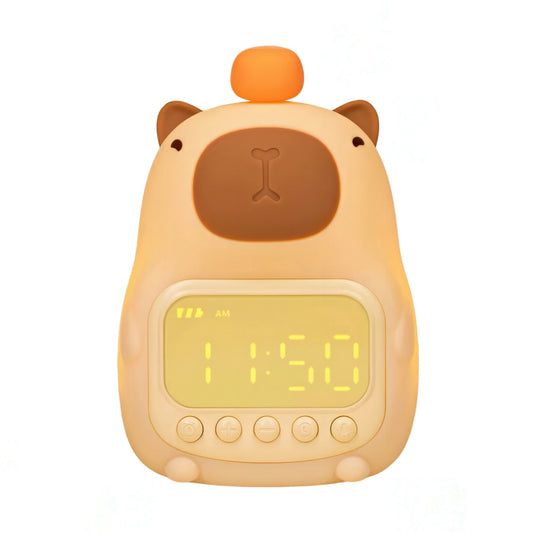 Children's alarm clock with cabybara design on a white background