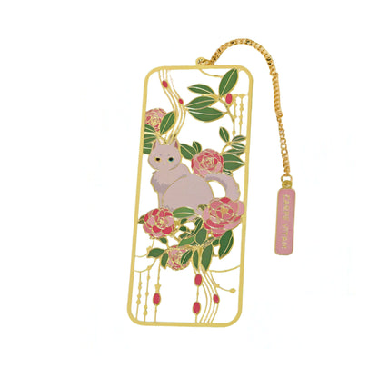 Cat and Flowers Themed Metal Bookmark