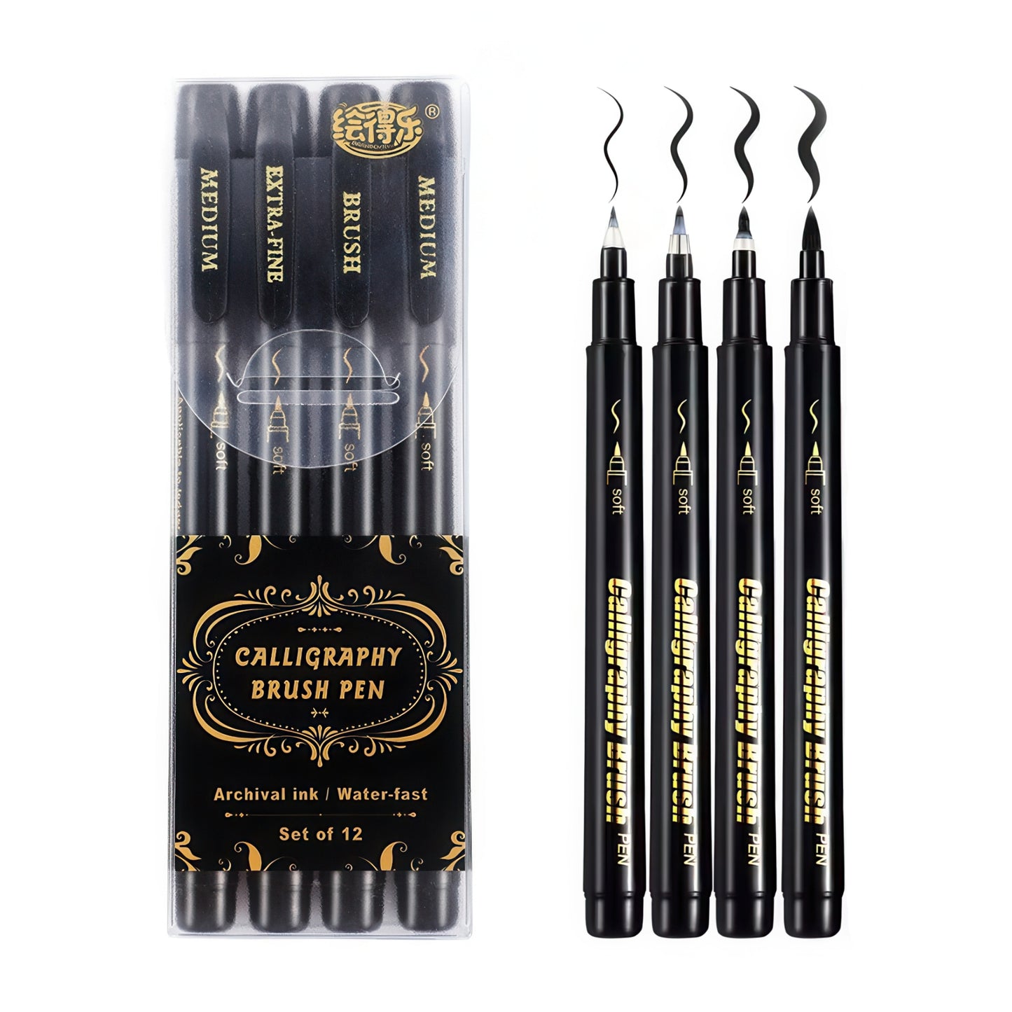 Black Ink Calligraphy Brush Pen Set