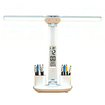 Double Head Desk Lamp with Digital Clock & Pen Holders