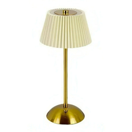 Rechargeable Metal Table Lamp with Pleated Lamp Shade