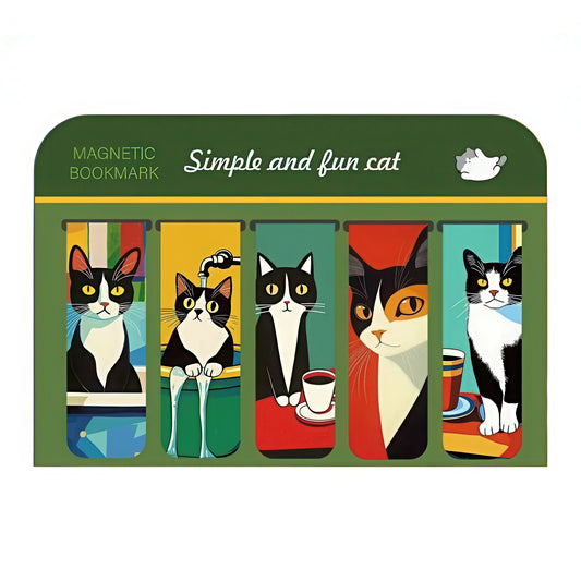 Magnetic bookmark with illustrations of cats on a green background