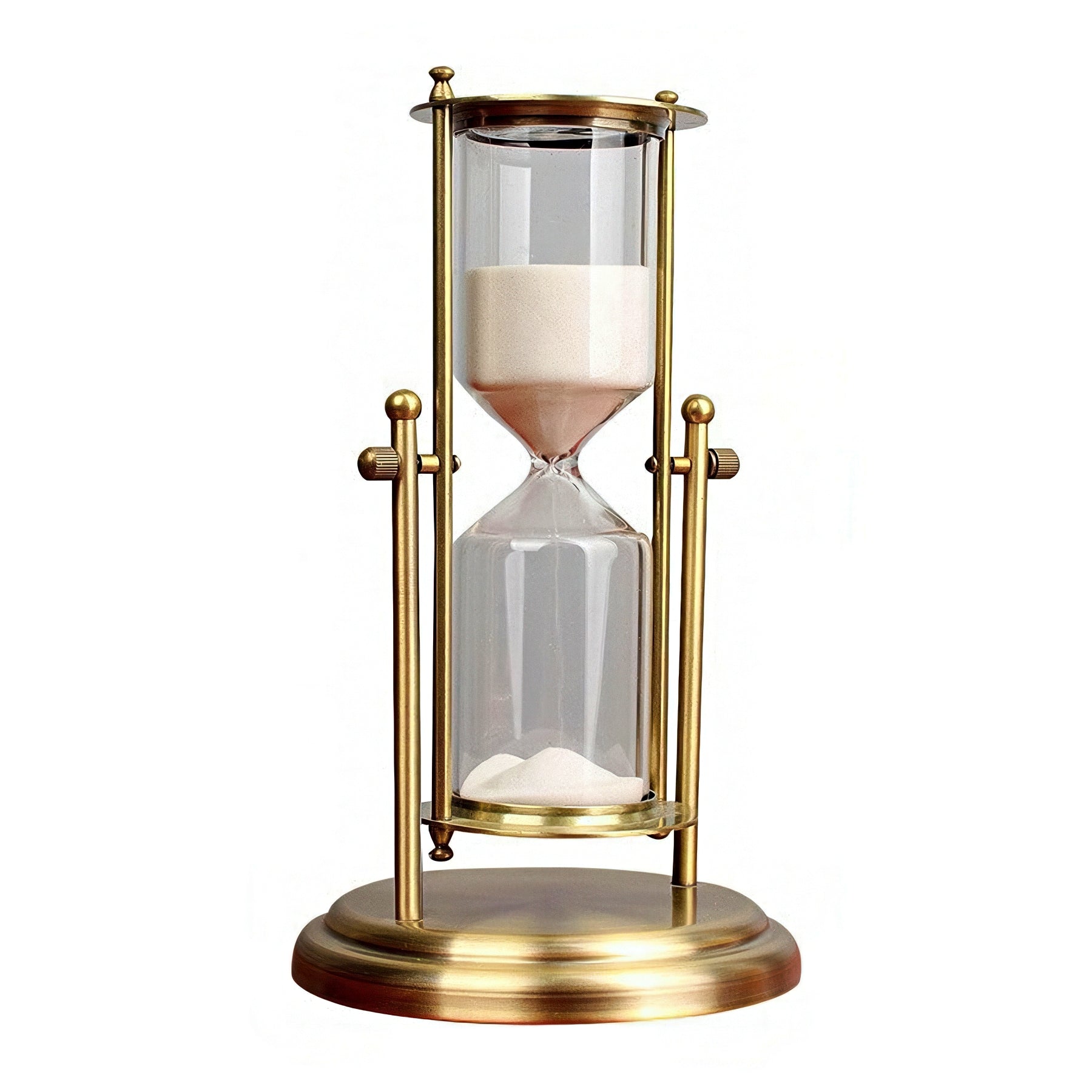 Gold hourglass with sand on a white background