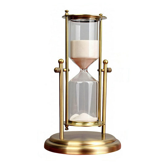Gold hourglass with sand on a white background