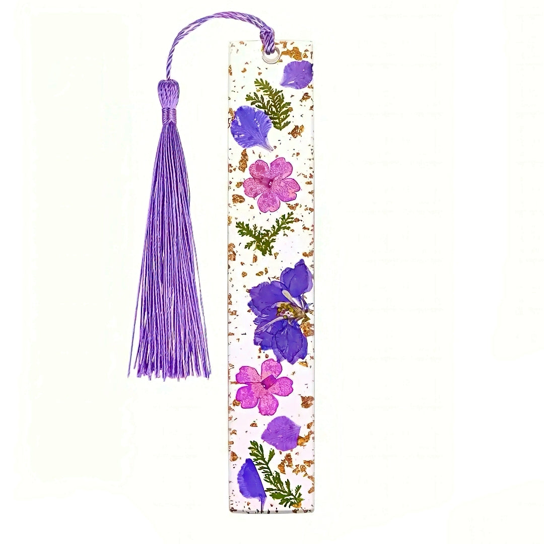 Transparent Acrylic Bookmark with Dried Flowers and Gold Flakes