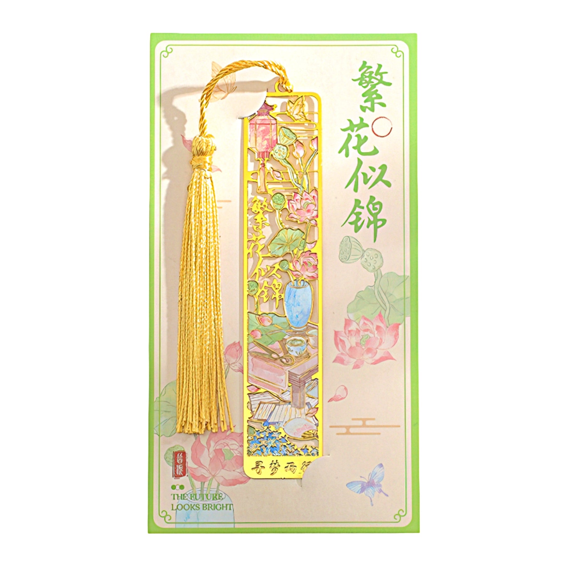 Decorative bookmark with tassel on a floral background