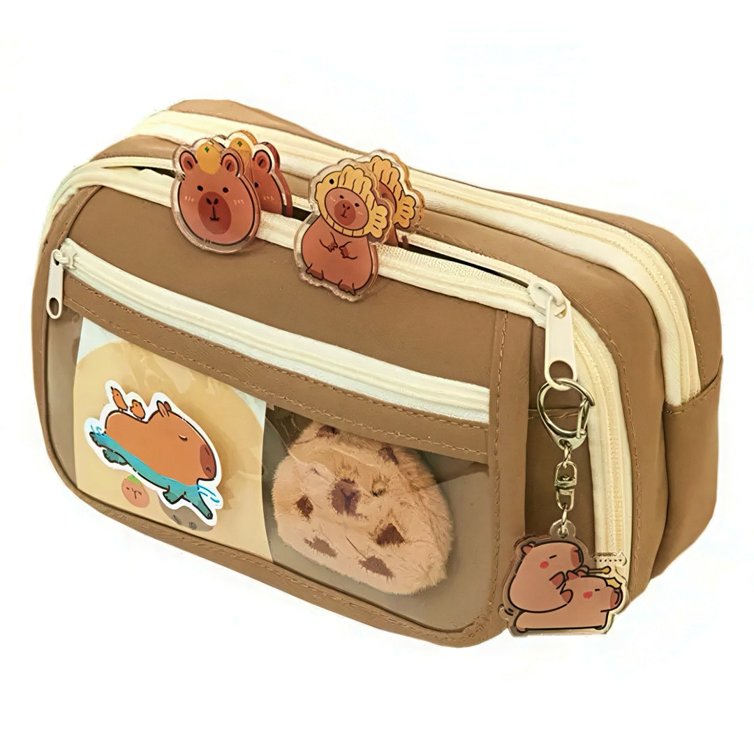 Large Capacity Pencil Case with Capybara Themed Accessories